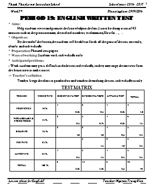 Bài giảng Tiếng Anh Lớp 7 - Tiết 19 Kiểm tra 1 tiết - Năm học 2016-2017 - Nguyễn Trung Kiên